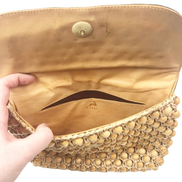 Vintage Italian Koret Handmade Wood Bead Luxury Woven Chic Unique Hand Bag Purse - Picture 12 of 16